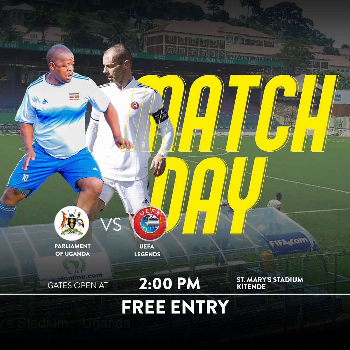 Today , We take on our brothers @UEFA_Foundation in a friendly game at St Mary’s Stadium- Kitende at 4pm I invite you to come through.