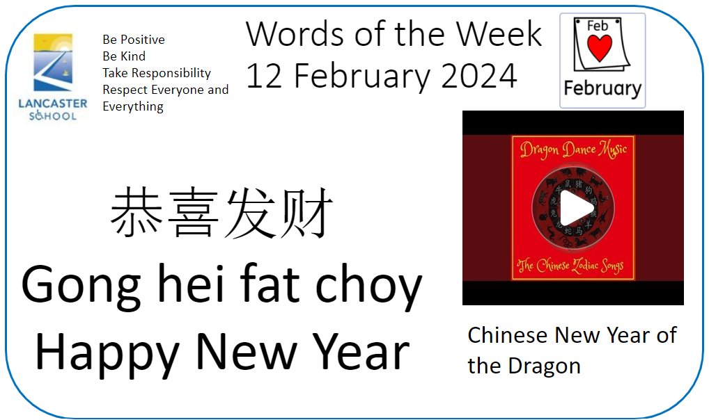 Good Morning. At the weekend the Chinese Year of the Dragon was celebrated. Happy New Year!