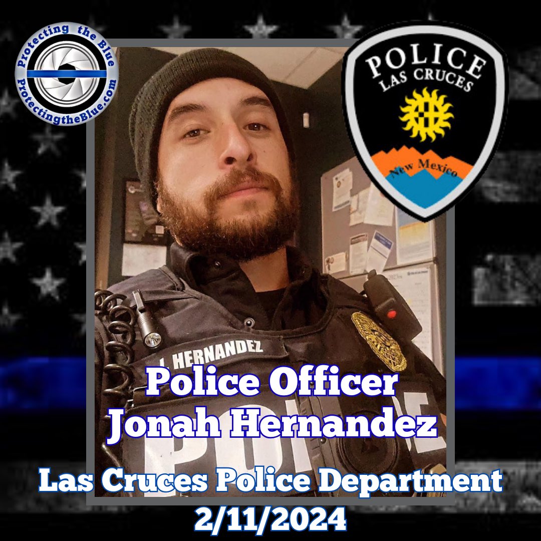 protectingblue's tweet photo. RIP. New Mexico Police Officer Jonah Hernandez was murdered when he was stabbed to death on a trespassing call.  Officer Hernandez is survived by his wife &amp; two sons and served his community for two years. https://t.co/6woXdoUVKB