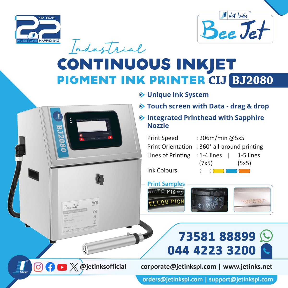 #Bee_Jet® BJ2080 Continuous Inkjet Pigment Ink Printer by #Jet_Inks® India

Visit: jetinks.net

#cijprinter #continuousinkjetprinter #industrialprinting #fmcg #fmcgindustry #pharmapackaging #packagingindustry #pvcpipe #steel #cable #metal #packaging #jetinksofficial