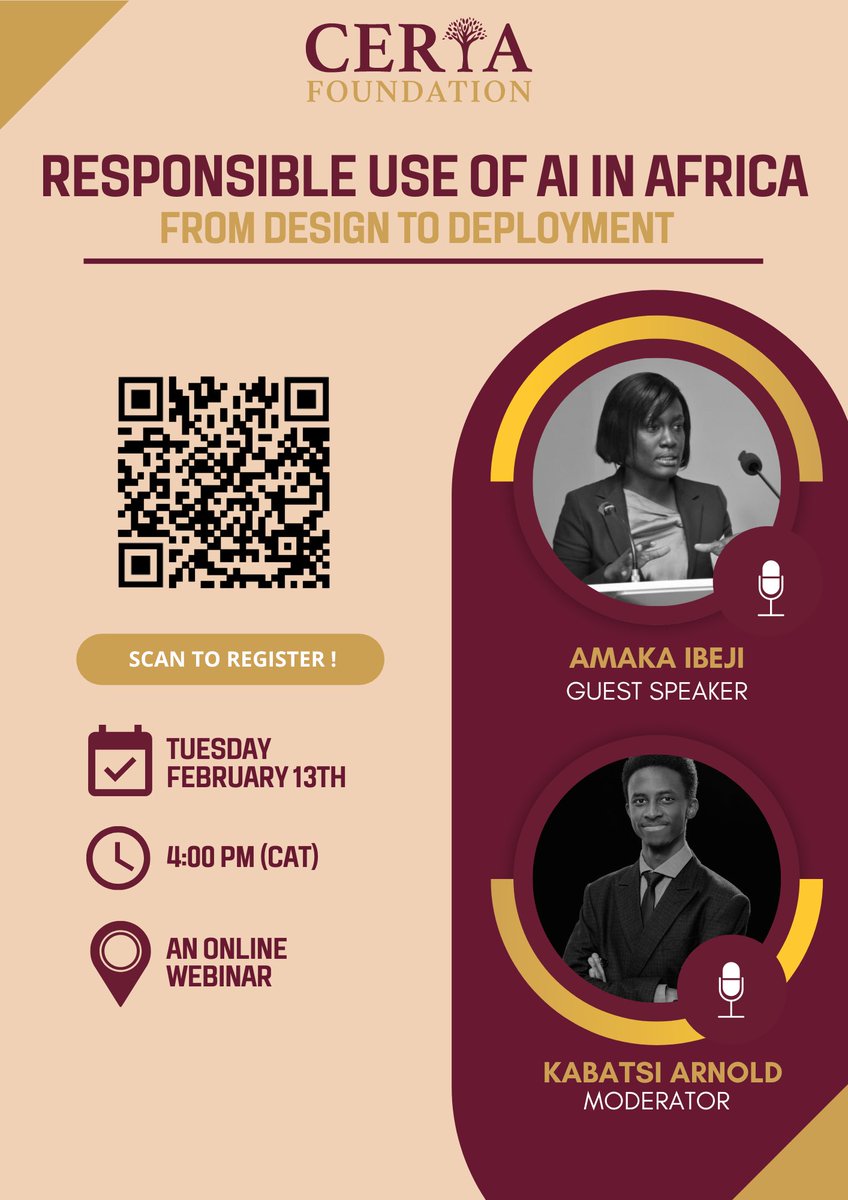 Excited to announce our upcoming webinar on the responsible use of AI in Africa! 

Join us as we explore the ethical implications and opportunities for leveraging AI for positive impact. 

Don't miss out! 

#AIinAfrica #ResponsibleAI #Webinar