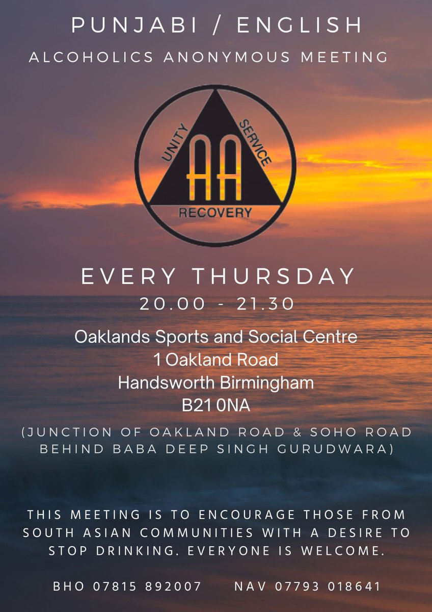 Join weekly Alcoholics Anonymous Meeting  every Thursday to encourage those from South Asian Communities with a desire to stop dinking. Everyone is welcome!

#alcoholaddiction #support