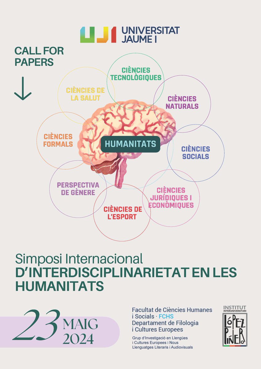 Encara esteu a temps d'enviar propostes (fins al 15.2) per al Simposi Internacional d'Interdisciplinarietat en les Humanitats. <a href="/UJIuniversitat/">Universitat Jaume I</a> <a href="/IILP_UJI/">Institut Interuniversitari López Piñero - UJI</a> <a href="/IILP_UV/">Institut Interuniversitari López Piñero - UV</a> <a href="/IILP_UMH/">Institut Interuniversitari López Piñero-UMH</a>