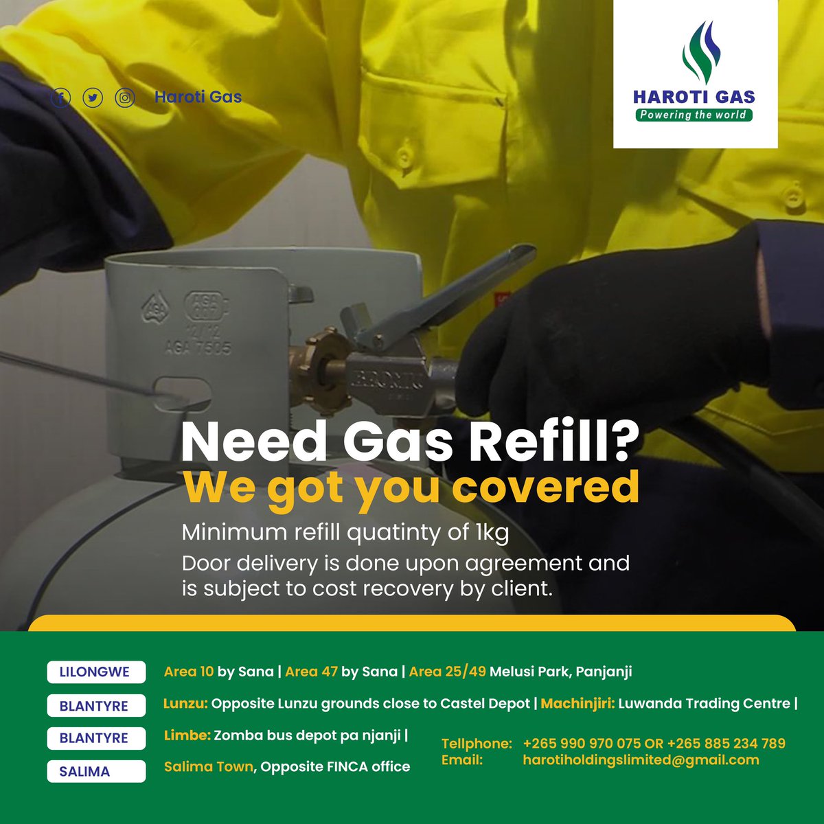 Haroti_gas's tweet photo. Need Gas Refill?
We got you covered

Minimum refill quatinty of 1kg
Door delivery is done upon agreement and is subject to cost recovery by client.

#happymonday #gasrefill #doordelivery https://t.co/pwKtFE5WrN