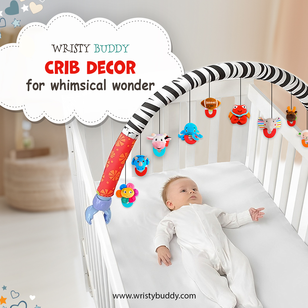 Create a haven of happiness for your little one with Wristy Buddy's Crib Decor. Soft, safe, and oh-so-charming – the perfect touch for dreamy nights and magical mornings.

#wristybuddy #cribdecor #teether #teethingrelief #teethingtoy #newborn #newparents #parenting #charming