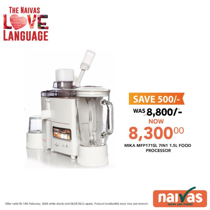 naivas_kenya's tweet photo. Invest in kitchen happiness this Valentine's week! Say YES to more time-saving, flavor-boosting adventures in the kitchen with the ultimate tool – a trusty 🍅🍇food processor! Visit your nearest Naivas Kilocol to enjoy these &amp; more deals.

#TheNaivasLoveLanguage ✓