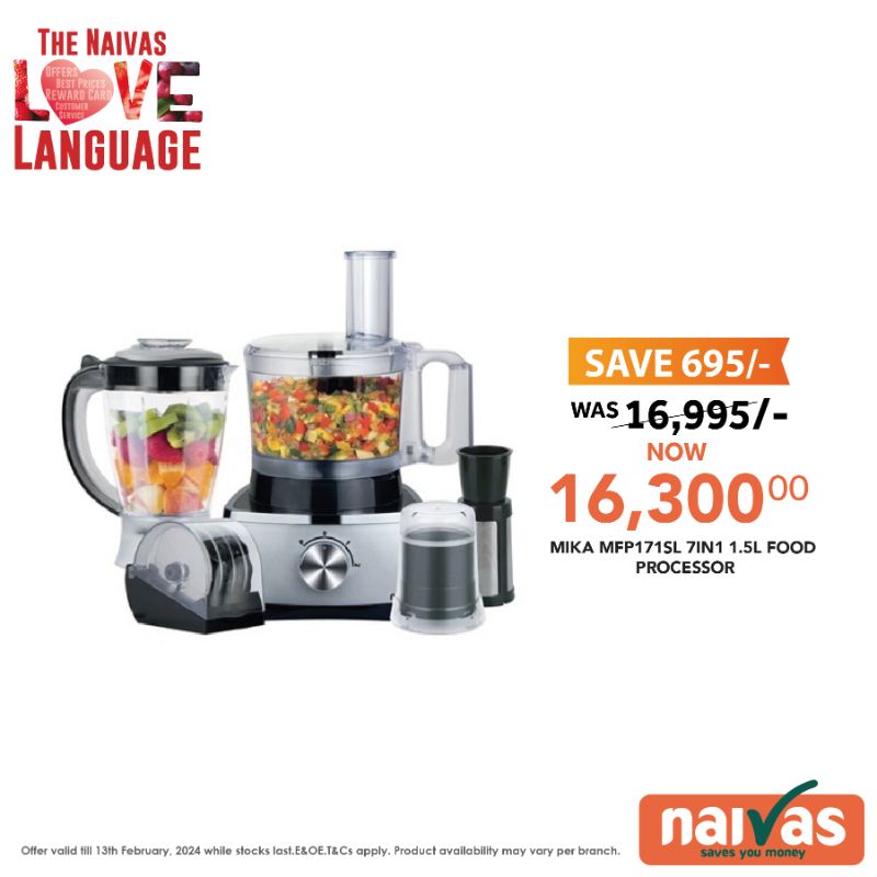 naivas_kenya's tweet photo. Invest in kitchen happiness this Valentine's week! Say YES to more time-saving, flavor-boosting adventures in the kitchen with the ultimate tool – a trusty 🍅🍇food processor! Visit your nearest Naivas Kilocol to enjoy these &amp; more deals.

#TheNaivasLoveLanguage ✓