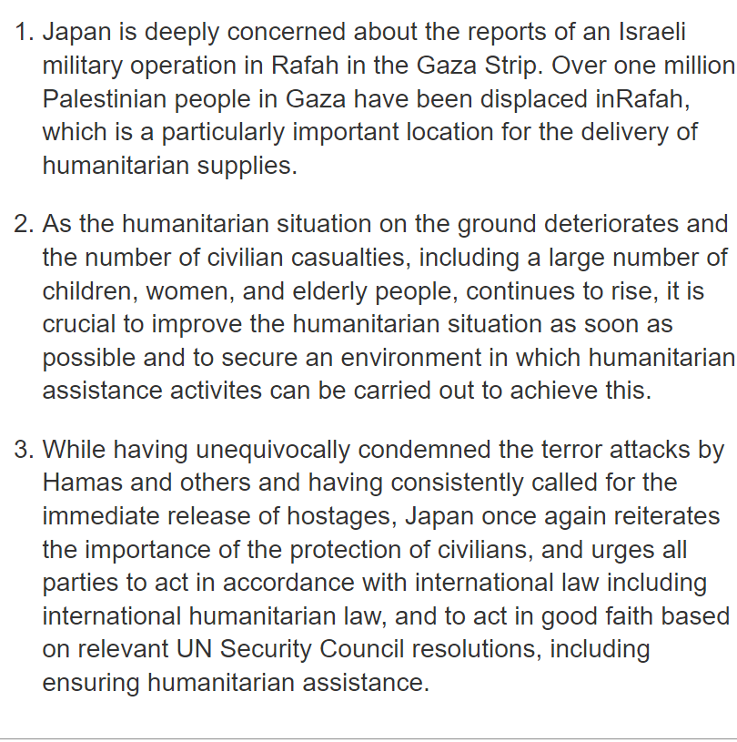 MofaJapan_en's tweet photo. On February 12, Statement by Press Secretary KOBAYASHI Maki, regarding Israeli military operation in Rafah in the Gaza Strip, was issued.
https://t.co/YxbZ2Bwmf6
#Gaza #Israel #Palestine https://t.co/CsgaXt612X