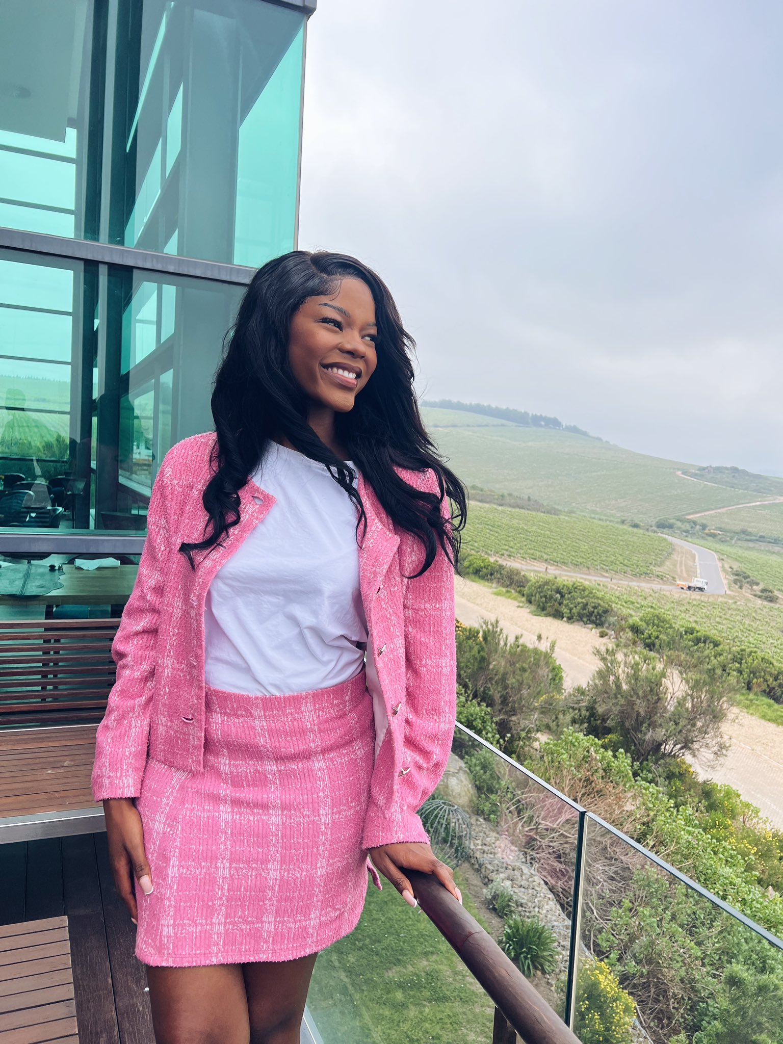 Pink plaid skirt tweed cheap