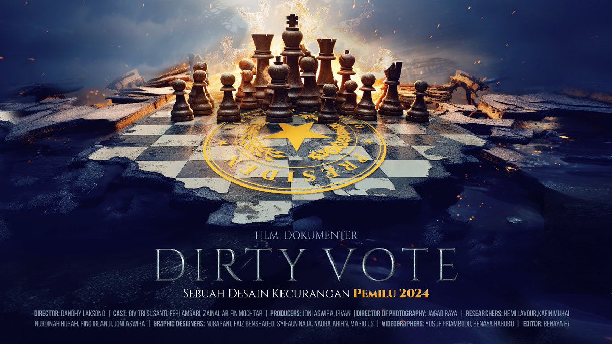 Film dokumenter eksplanatori Dirty Vote telah 24 jam tayang. Di akun YouTube Dirty Vote - Full Movie (OFFICIAL) telah ditonton 3.726.150 kali, dan diikuti lebih dari 38 ribu subscribers.