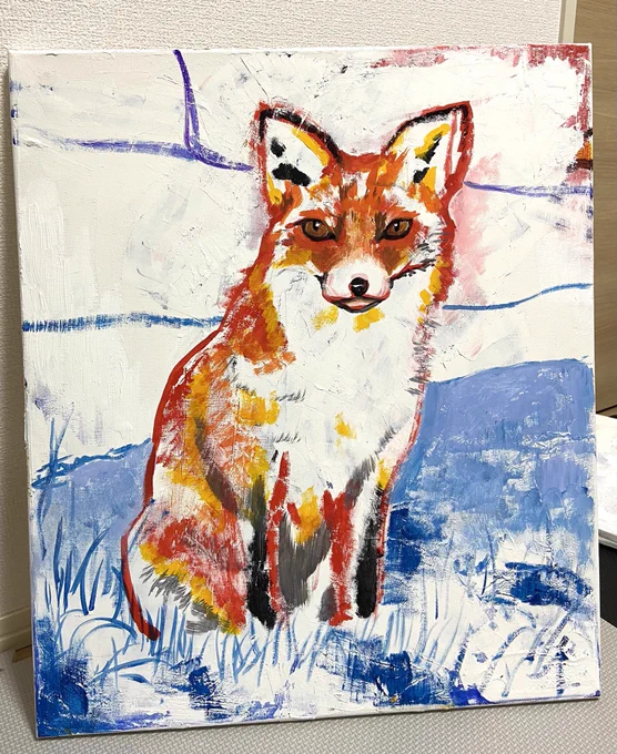 最近キツネを描くことが増えたんですが、バランスに注意しないと犬に近くなってしまうので気を付けてます。#きつね #動物画 #制作途中 