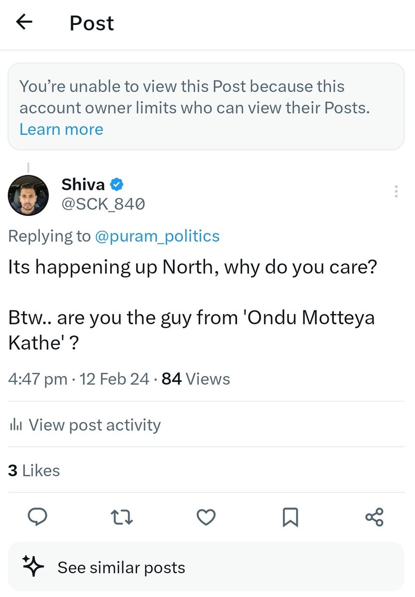 SCK_840's tweet photo. @puram_politics @mrsinha @FltLtAnoopVerma - Guys I need some pointers, why do they keep blocking me? 🤷♂️
Yesterday it was #AmitBehere when I mentioned George Coztanza and now its #Puram when I mentioned the movie 'Ondu Motteya Kathe'
I am a nice guy..no? https://t.co/WNNjsw3cik