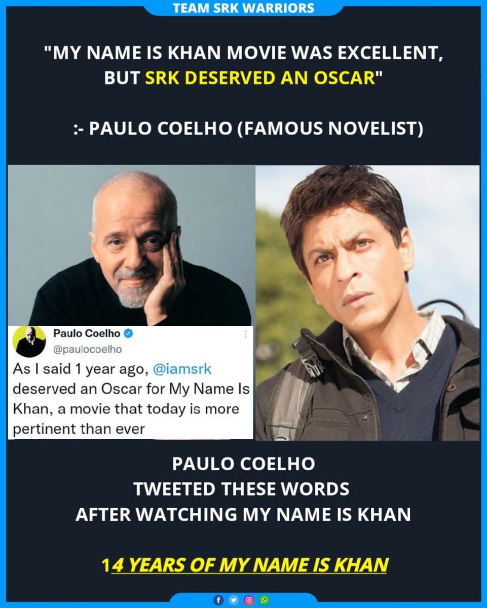 '#MyNameIsKhan movie was excellent but SRK deserved an Oscar' : @paulocoelho #14YearsOfMyNameIsKhan #ShahRukhKhan #Kajol