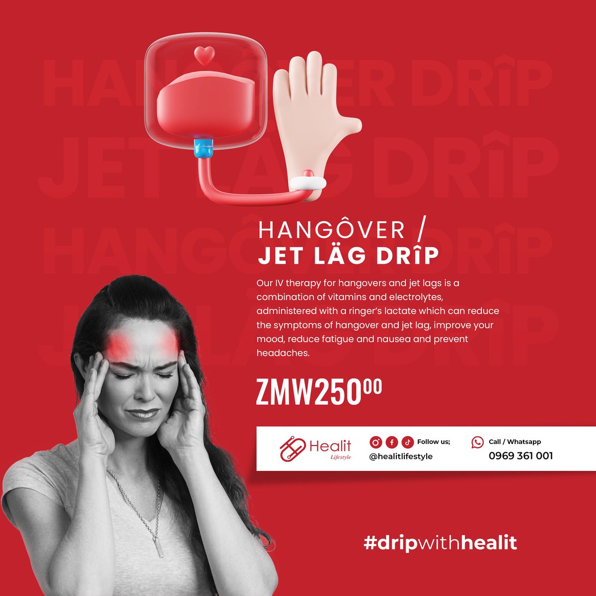 Say goodbye to hangover or jet lag within minutes. Get hangover drip and show up like a BOSS, no Monday blues 🙅🏾‍♂️

📞 0969 361 001

#healitzambia #hangoverdrip #jetlag #ivtherapy