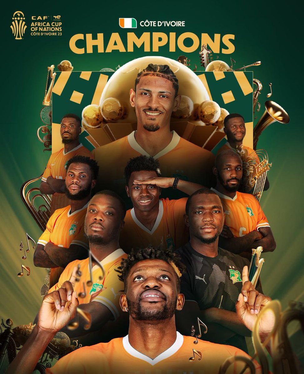 🇨🇮 Congratulations to Côte d’Ivoire for being crowned African Champions for the third time in their history! 🥇 #TotalEnergiesAFCON2023Final