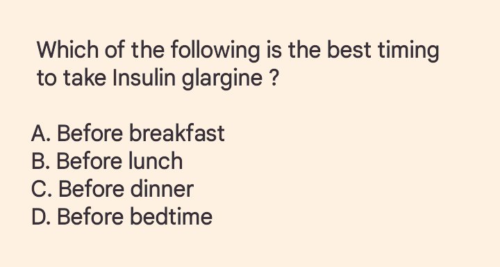 Which of the following is the best timing to take Insulin glargine ?🤔