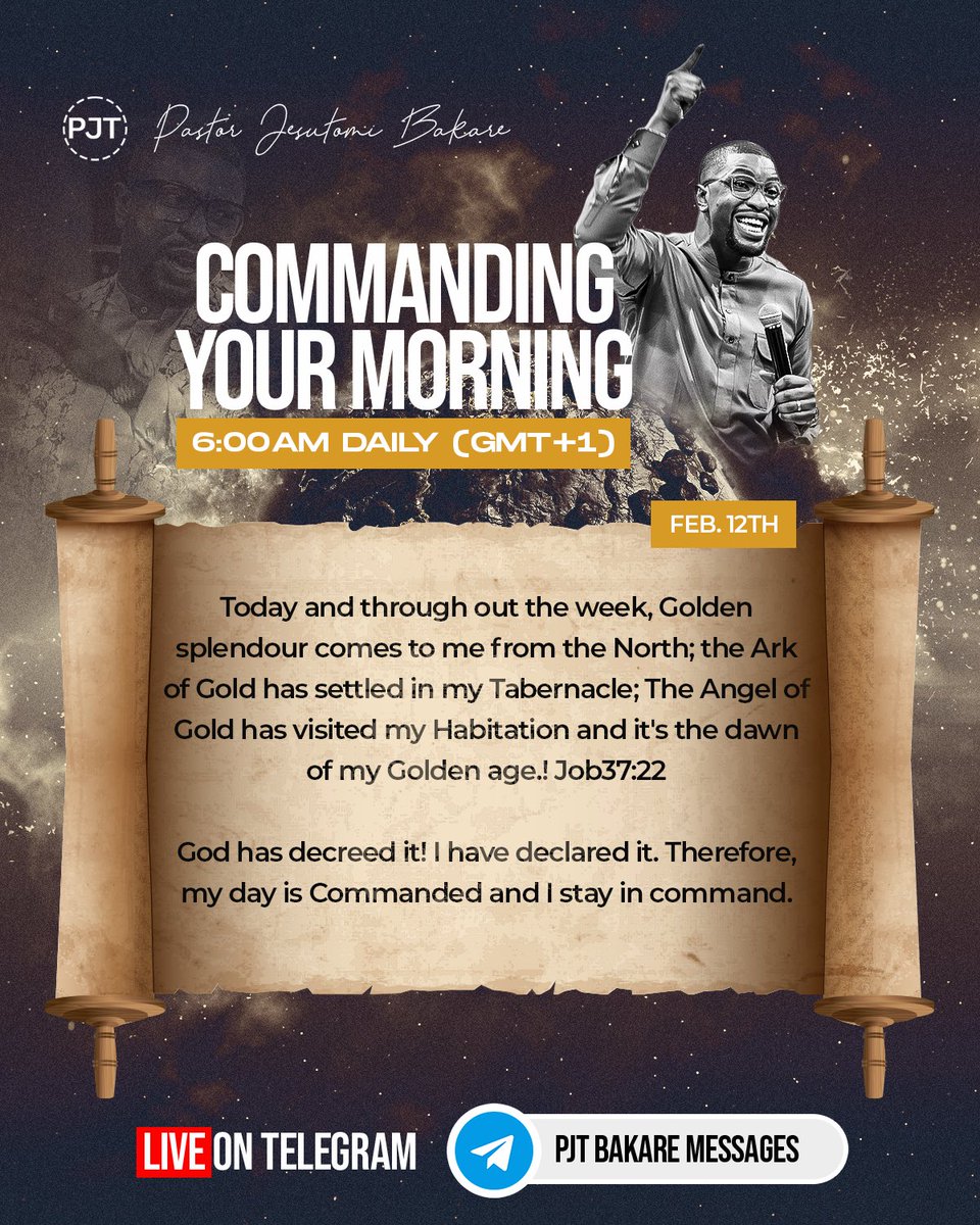 hokmetro's tweet photo. Welcome to your fair weather season🙌
Tap on link below to join us every morning by 6:00am GMT+1
https://t.co/buvKmgfXbR
#iamincommand
#commandingyourmorningprayers
#morningprayers
#halfhourprayer
#pjtbakare
#Feb12th https://t.co/aE164l7wIL