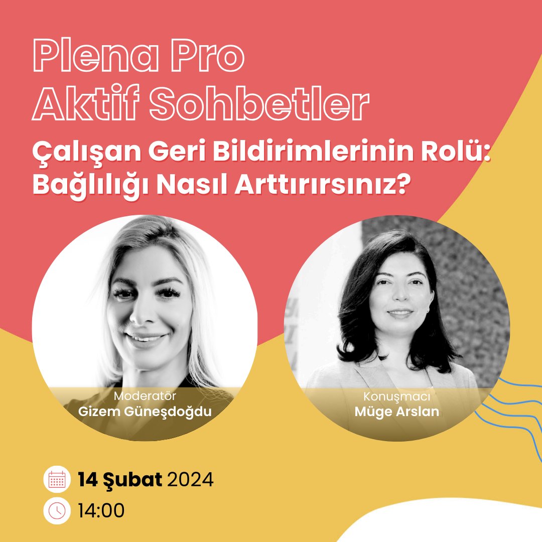 14 Şubat saat 14:00'da "Çalışan Geri Bildirimlerinin Rolü: Bağlılığı Nasıl Arttırırsınız?" konulu webinarımızı kaçırmayın! Gizem Güneşdoğdu moderatörlüğünde, Müge Arslan'ın değerli görüşlerini paylaşacağı sohbetimize sizleri de bekliyoruz.
#plenapro #plenaproaktifsohbetler #ik