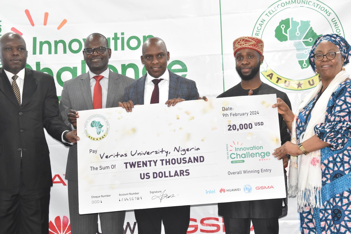 Hello Nigeria🙂! Winners of the 3rd edition of the ATU Africa Innovation Challenge finals. Guess who is clapping for, Veritas University Abuja, @officialVUA! Our partners @intel👏🏾@HuaweiSAR👏🏾, @ITU👏🏾& @FMCIDENigeria 👏🏾@GuardianNigeria @NgComCommission @TheNationNews @daily_trust