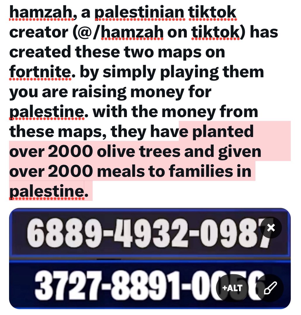 THIS TWEET IS FOR ANYONE THAT PLAYS FORTNITE OR KNOWS SOMEONE THAT PLAYS FORTNITE
please retweet and share this way to support the palestinian cause.