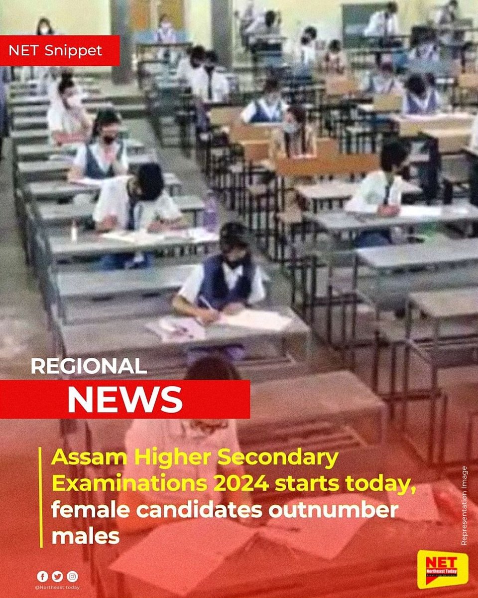 NortheastToday's tweet image. #Assam | In a significant development, the Higher Secondary (HS) final examinations for 2024 kick starts today in Assam, marking the beginning of a month-long academic evaluation. 

#ASHEC #HSSLC #BoardExams #FemaleCandidates #NetSnippet #NortheastToday