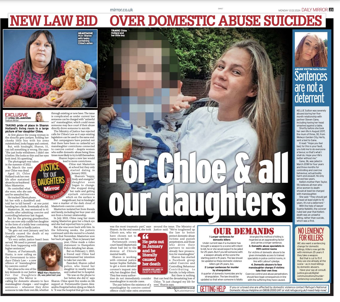 'He get's out in January and he literally caused the death of my daughter' - Bereaved mums Sharon Holland and Pam Taylor on how domestic abusers who directly cause victims to take their own lives should face manslaughter charges.
