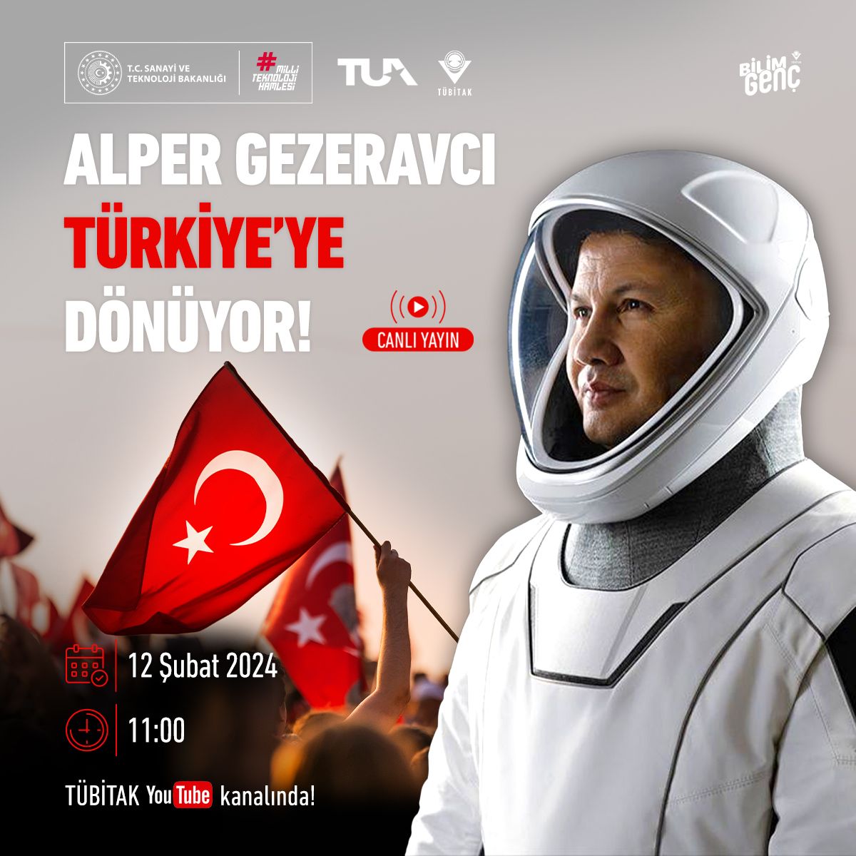 Türkiye'nin ilk astronotu Alper Gezeravcı yurda dönüyor! 👨‍🚀🇹🇷 📺 O anlar, Youtube kanalımızda canlı olarak yayınlanacak. ⏰ 11.00 İzlemek için 👇 youtube.com/user/tubitaktv