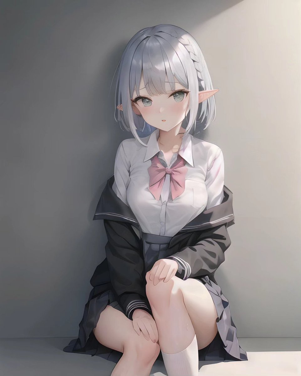 DGallardo53's tweet photo. Elfitas, elfitas, chicas elfo pequeñitas!!! 
Recuerden que las chicas elfo vive siglos así que, está es legal 😝😜😍❤️‍🔥💝❤️💖
#animegirl #anime #girl #whitehair #elf #elfgirl #animeia #ia #girlia #schooluniform #sitonfloor #sweateroffshouders #classroom https://t.co/cauJDYhEDd