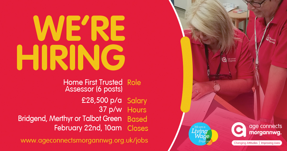 We are looking for six Home First Trusted Assessors to help us reduce assessment delays and support effective hospital discharge. You will be working proactively with ward staff, discharge teams, patients and their families. More details... ageconnectsmorgannwg.org.uk/home-first-tru… #CharityJobs