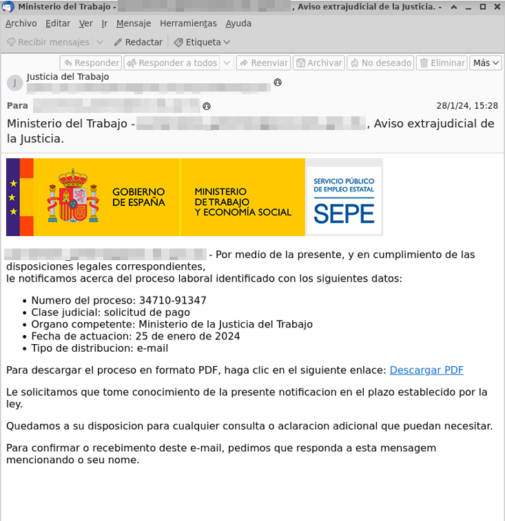 ⚠️ Suplanten <a href="/empleo_SEPE/">SEPE</a> i t'envien aquest correu amb el pretext d'un tema laboral

No segueixis l'enllaç, descarregaries un malware que infectaria el teu dispositiu

#StopEstafes <a href="/osiseguridad/">Oficina de Seguridad del Internauta</a>