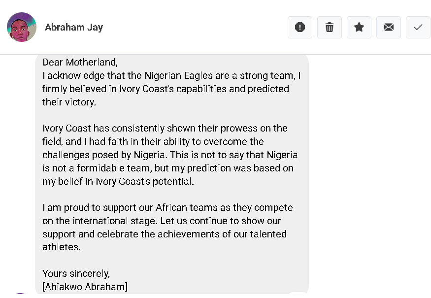 TheMotherlandng's tweet photo. AFCON 2024 Predict And Win by Motherland 2nd Position N25K. Congratulations https://t.co/n23e1wFnZL