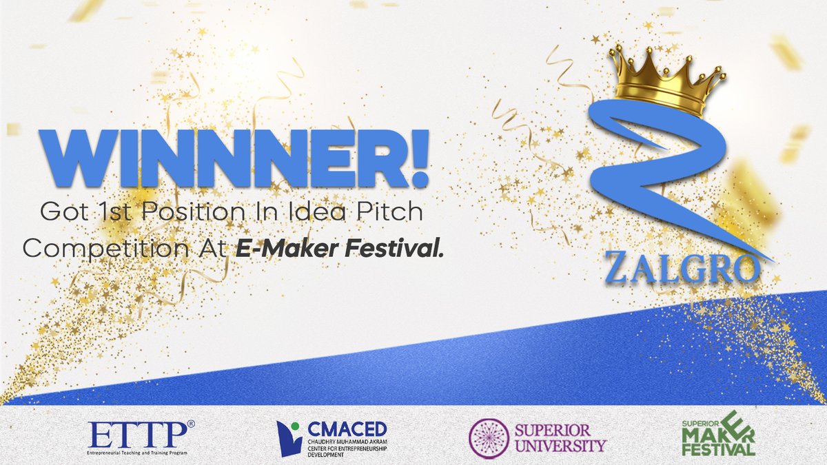 thezalgro's tweet photo. Thrilled to announce that Zalgro has clinched the top prize at the E Maker Festival Idea Pitch Competition

#thezalgro #CMACED #ETTP #SuperiorUniversity
#himalayansalt #camelskinlamp #marbels #woodenhandicraft #interiordesign #decorations #handcrafted #Twitter #Pakistan #Punjab https://t.co/X41A0ervNl