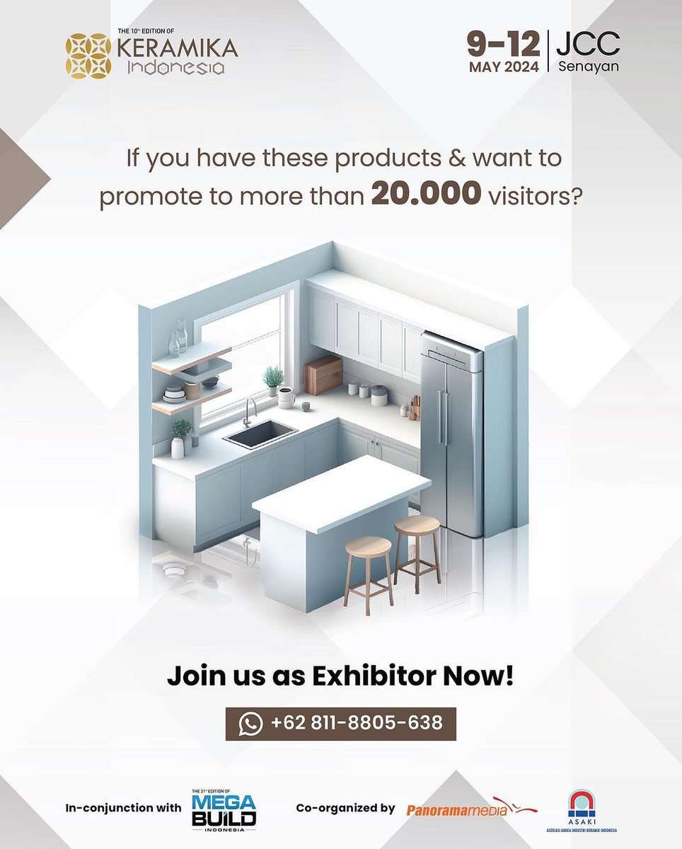 Keramikaid's tweet photo. Punya brand dengan produk di atas? Mau jadi brand dengan posisi 3 Most Wanted Product di KERAMIKA Indonesia 2024??

Gabung dengan KMI dengan hubungi nomor di atas!👆��😉

📅 9-12 MAY 2024
📍Jakarta Convention Center (JCC)

#keramika #keramikaindonesia #keramik #ceramics #pameran https://t.co/XL3gYLcRhT