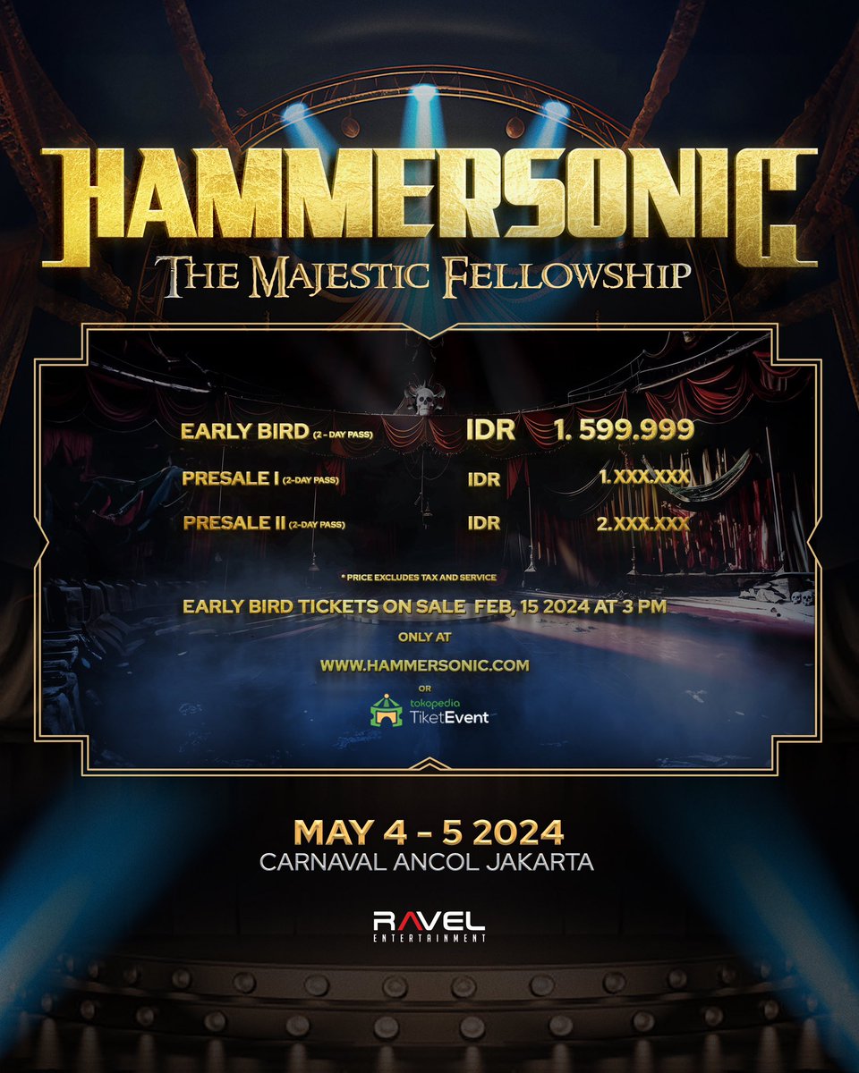 hammersonicfest's tweet photo. Mark your calendars! Hammersonic tickets unleash on Feb 15, at 3PM only via https://t.co/5r0P9tAivO or Tokopedia Tiket Event

#Hammersonic
#RavelEntertainment https://t.co/y97pZyD1tT