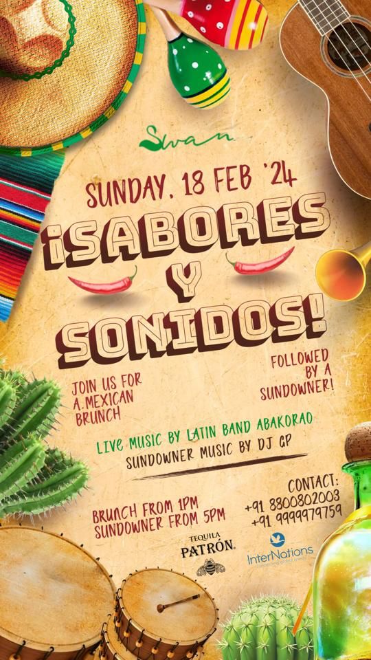 EmbaMexInd's tweet image. #Delhi, it´s party time!🎉
Join ¡Sabores y Sonidos!, a unique 🇲🇽 fusion brunch &amp;amp; sundowner party by #InterNations celebrating tequila &amp;amp; rich 🇲🇽 flavors!🌮🍹🥑🌶️

📅18 Feb
🕐Brunch: 1-4 pm | Sundowner: 5 pm onwards
📍Swan, Mehrauli
🎶Latin band Abakorao &amp;amp; DJ GP
📞8800802003