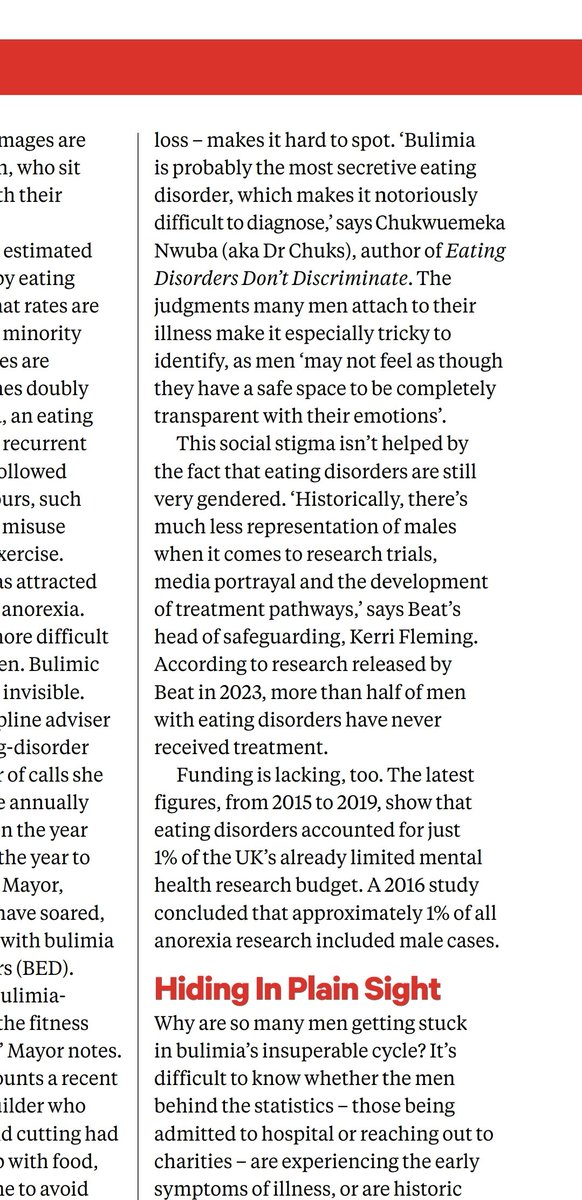 It was such a privilege to be asked to contribute to an incredible article in @MensHealthUK (by @alipantony) this week, which focuses on bulimia nervosa in men.