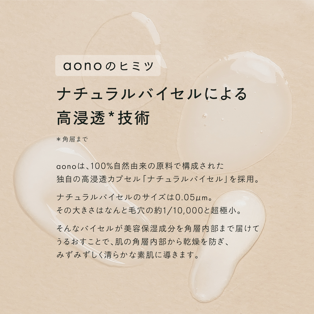 aono_official_'s tweet photo. ＼aono、うるおいの秘密🌱／

それは独自のナノキャリア、
「ナチュラルバイセル」を採用していること。

100%自然由来の原料で構成された、毛穴の約1/10,000サイズのバイセルが、
美容保湿成分を角層内部まで届けます。

うるおった素肌へ導くaonoをぜひお試しください。

#aono #アオノ https://t.co/yYN5akNKRL