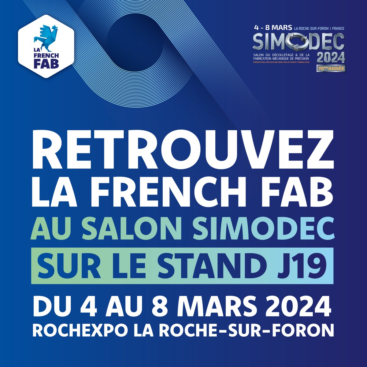 LaFrenchFab's tweet photo. La French Fab vous donne rendez-vous sur le salon des professionnels de l’industrie mécanique de précision, sur le stand J19 !
@SIMODEC74 se tiendra du 4 au 8 mars 2024 au Parc des Expositions de la Haute-Savoie.
Plus d'infos 👉 https://t.co/SBBzSRSN5C
#FrenchFab #Simodec https://t.co/1OfHqZx99e
