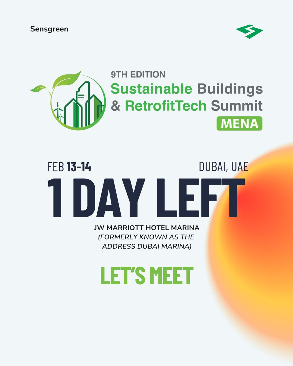 1 day left. Meet us at the 9th edition of the Sustainable Buildings and RetrofitTech MENA Summit! Our own Okay Barutcu will share the latest in #sustainablebuilding practices. #netzero #retrofit #decarbonization #smartbuilding