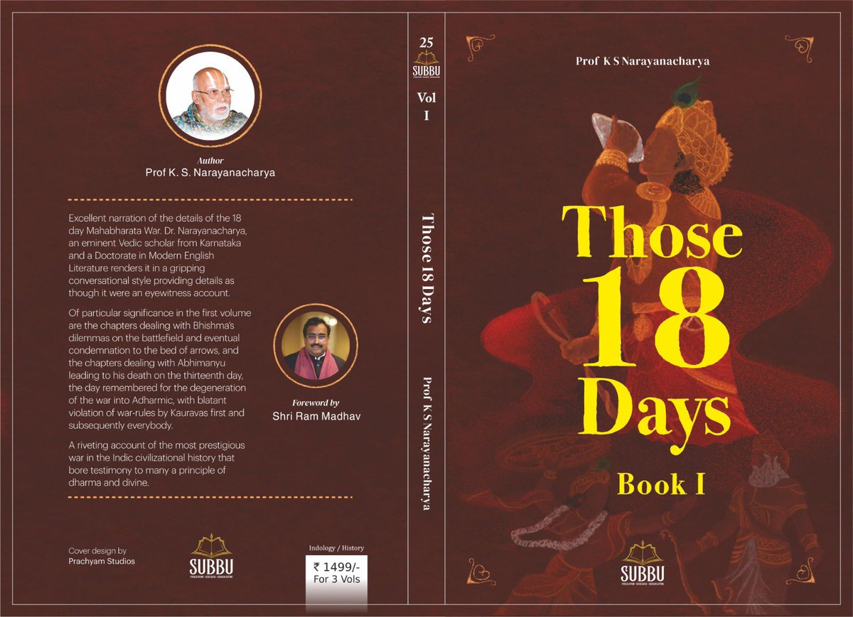 subbubooks's tweet photo. Flat 20% off on the newly reprinted “Those 18 Days”  by our beloved Acharya @DrProfKSN 

“Those 18 Days” is a magnum opus on the 18 day Mahabharata war with thrilling descriptions on the strategies weaved by Shri Krishna, Pandavas and Kauravas! 

Link: https://t.co/DIVFdT25t7 https://t.co/YSzkc7PXVO