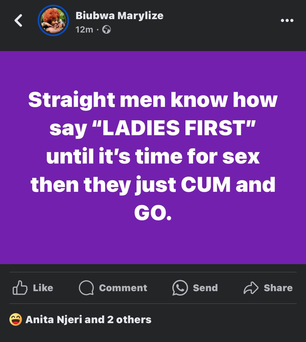 Straight men know how to say “LADIES FIRST” until it’s time for sex then they just CUM and GO.