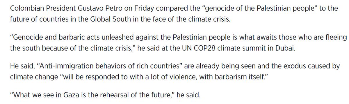 I haven’t been able to stop thinking about what Gustavo Petro said recently: “What we see in Gaza is the rehearsal of the future”