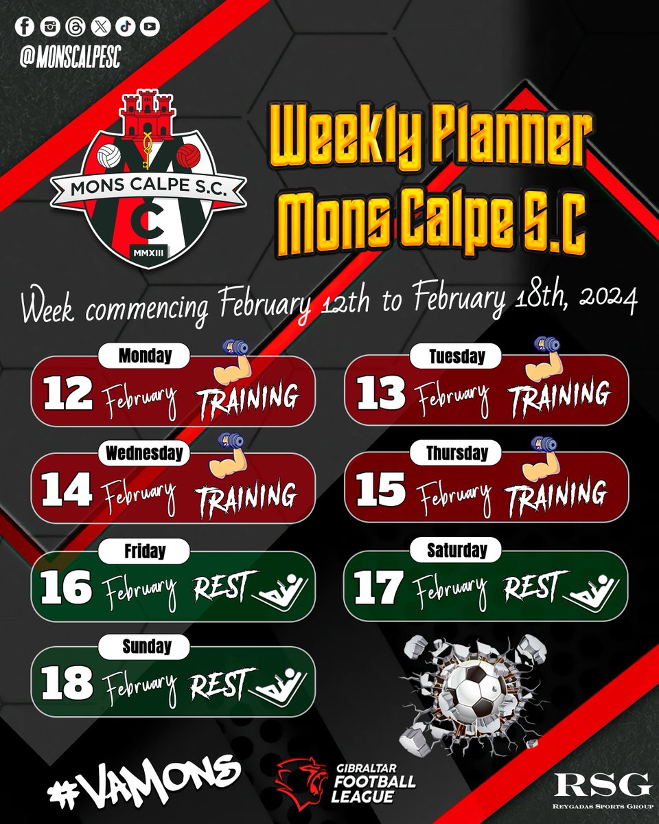 Mons Calpe S.C. Gibraltar (@monscalpesc) on Twitter photo ๐ฌ๐งโฝ Let's kick off this new week with enthusiasm! Check out our weekly schedule with all the activities from February 12th to February 18th, 2024. Stay focused, train hard, and let's aim for greatness together! ๐ช๐๏ธ #MonsCalpe #TeamSpirit #NewWeekNewGoals #FootballPassion
๐ช๐ธโฝ ๐ฌ๐งโฝ Let's kick off this new week with enthusiasm! Check out our weekly schedule with all the activities from February 12th to February 18th, 2024. Stay focused, train hard, and let's aim for greatness together! ๐ช๐๏ธ #MonsCalpe #TeamSpirit #NewWeekNewGoals #FootballPassion
๐ช๐ธโฝ