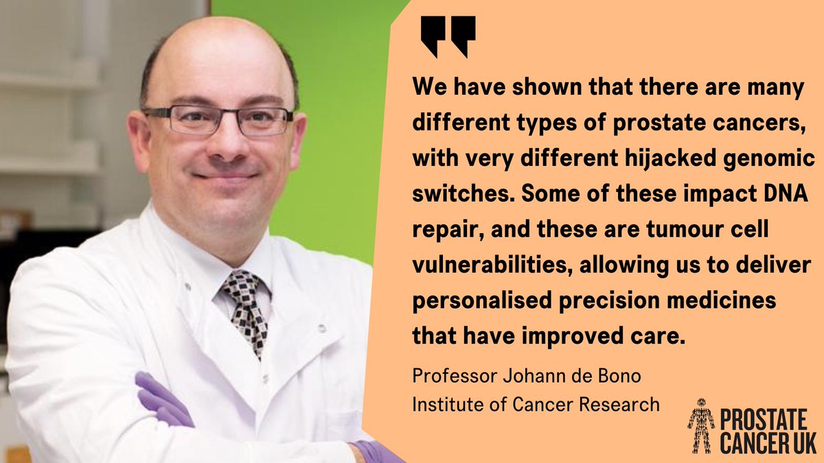 Prof Johann de Bono's team study how DNA repair mutations can make #prostatecancer sensitive to precision therapies Since 2014, we have funded his team @ICR_London to investigate this Achilles' heel with important implications for treatment Read more: bit.ly/3OEAqjd