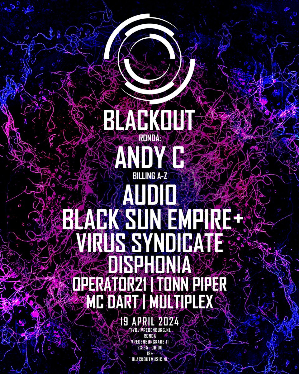 Blackout XL was a huge success! We'll be back in Ronda on the 19th of April with Andy C, Audio, Black Sun Empire, Virus Syndicate, Disphonia and Operator21. Get your tickets now! tivolivredenburg.nl/agenda/blackou… #blackout #music #utrecht #tivolivredenburg #event #party #drumandbass #dnb