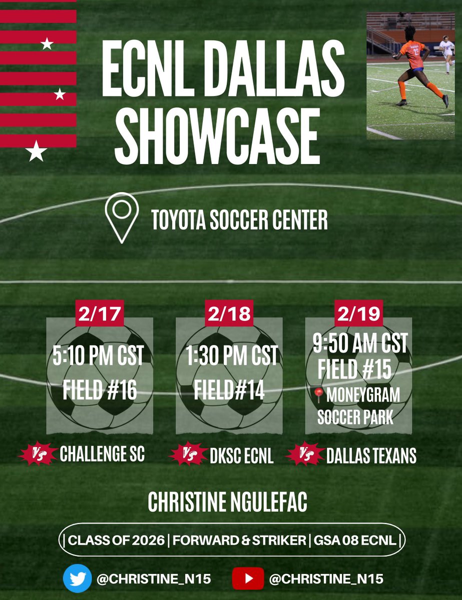 ECNL DALLAS COMING SOON 🔜 Less than a week away from an exciting event. College coaches: add my team to your schedule as you prepare for this weekend!! #gsastrong 🔥
@PrepSoccer @onlyGplatform @UncommittedGrls @ImYouthSoccer @ImCollegeSoccer @ECNLgirls @TOPSOCCERPERFOR