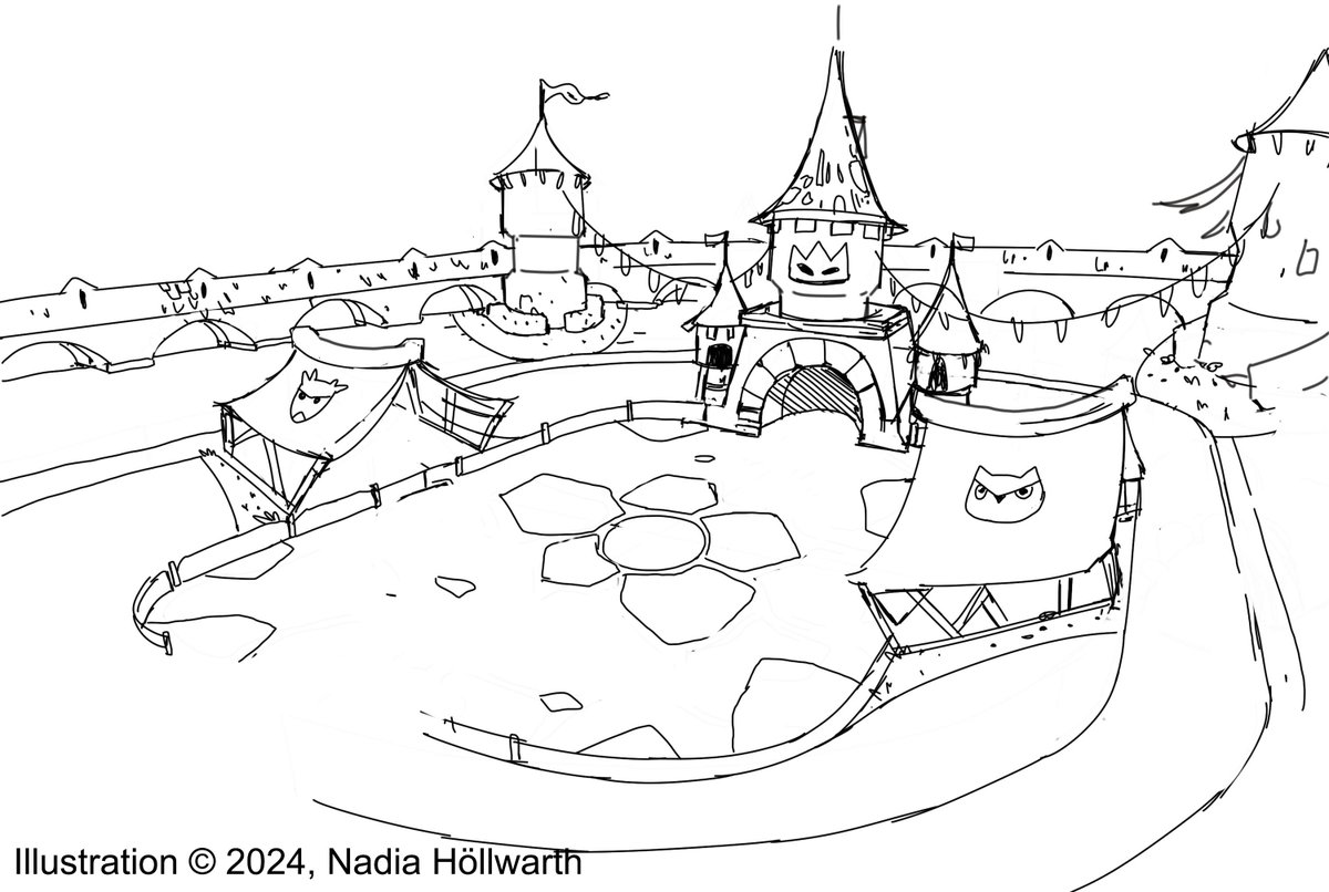 Next up epic concept art for the stadium, really looking forward to seeing this come 3d life! 
This time by the talented Nadia Höllwarth artstation.com/nadelblaum

#gamedev #unreal #unrealengine #sologamedev #indiegamedeveloper #MustKickWizards