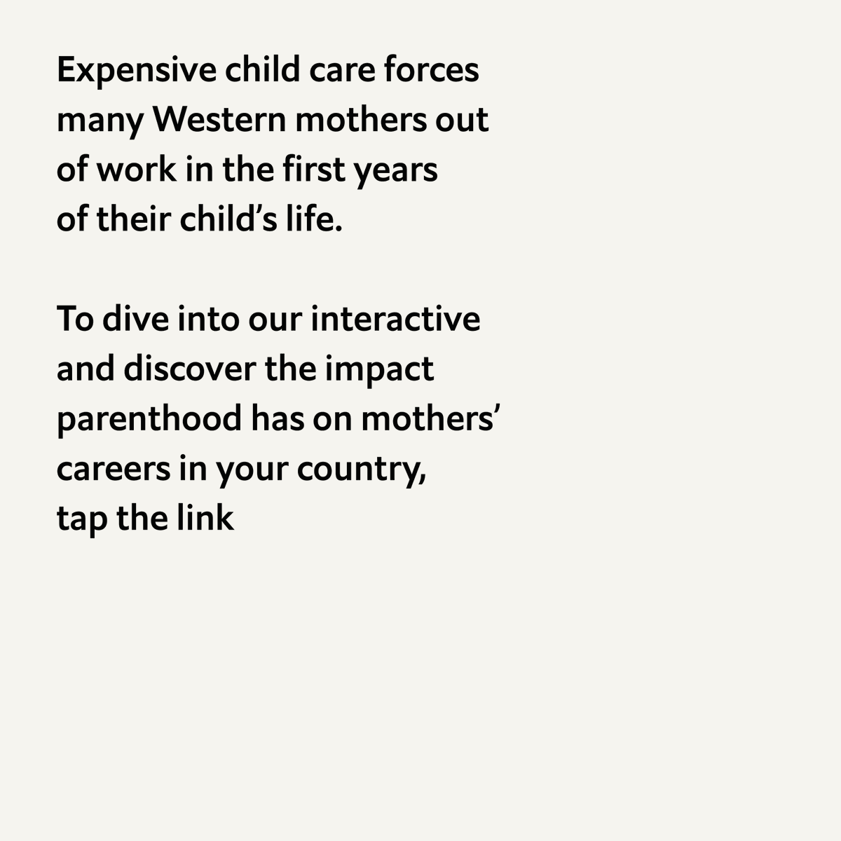 TheEconomist's tweet photo. Swipe to learn more ➡ ️ 

Using a trove of data from 134 countries to measure the effect for 95% of the world’s population, researchers have developed a novel approach to calculate the effect parenthood has on mother’s careers. Explore their findings: https://t.co/xSQHYFucOj