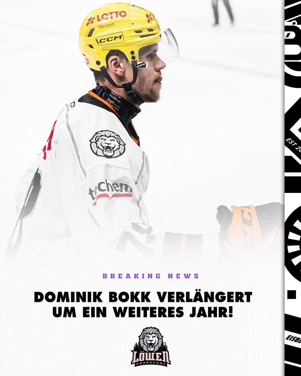 Bokk bleibt in Frankfurt! 🦁 

„Stürmer Dominik Bokk hat seinen DEL-Vertrag bei den Löwen Frankfurt um ein weiteres Jahr verlängert. Damit wird der 24-Jährige in sein drittes Jahr am Main gehen.“

#EisblogNews 🧊
-
📸 City-Press