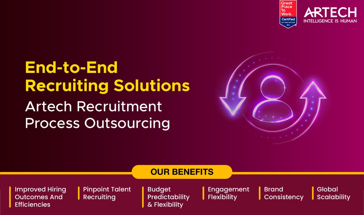 As a staffing industry leader Artech Recruitment Process Outsourcing leverages our all-round expertise to deliver the spectrum of outsourced recruitment solutions, allowing you to focus on building business.

#ArtechRPO #StaffingExcellence #RPOLeadership #TalentSolutions